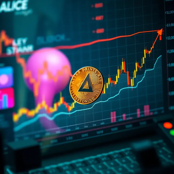 Graph illustrating the upward and downward trends of Alice Coin price over time with key market indicators