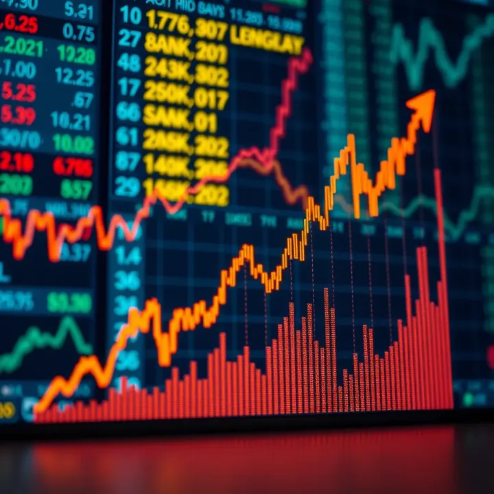 Graph showing upward trend in Asia Composite Index price with stock market data in the background