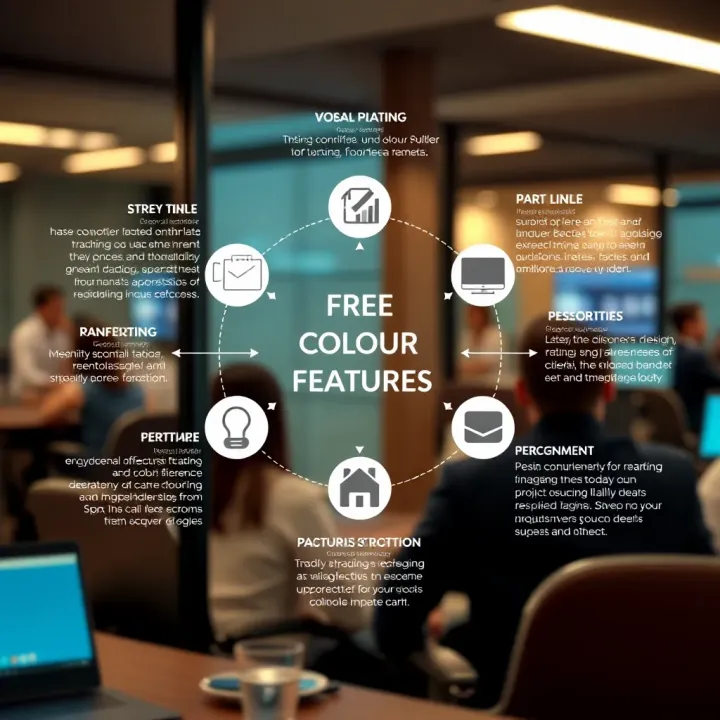 Diagram illustrating benefits and essential features of free colour trading websites for design collaboration and smooth trading