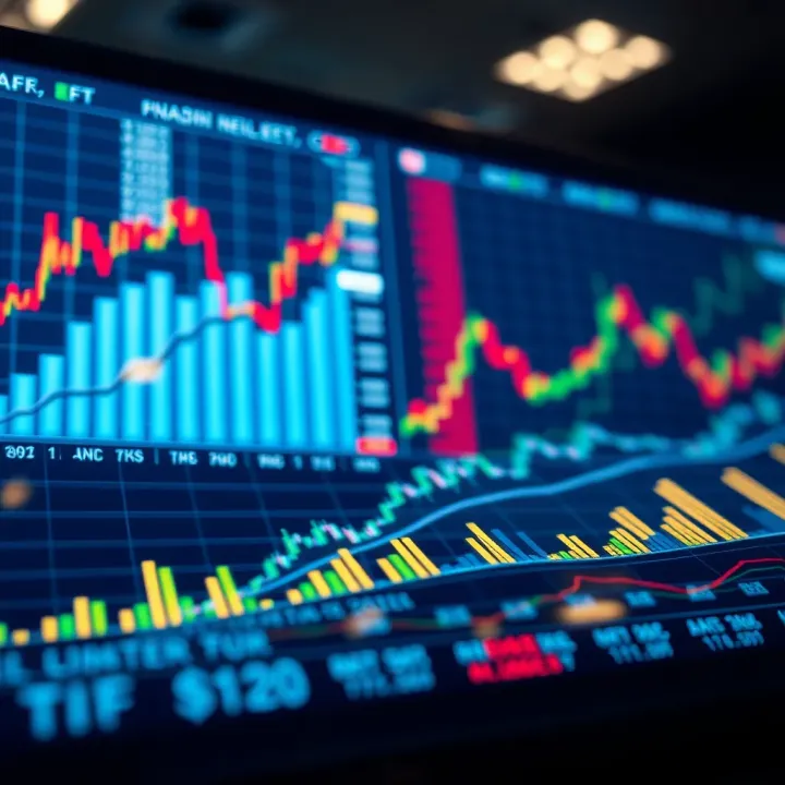 Financial charts and graphs showing growth trends and market analysis