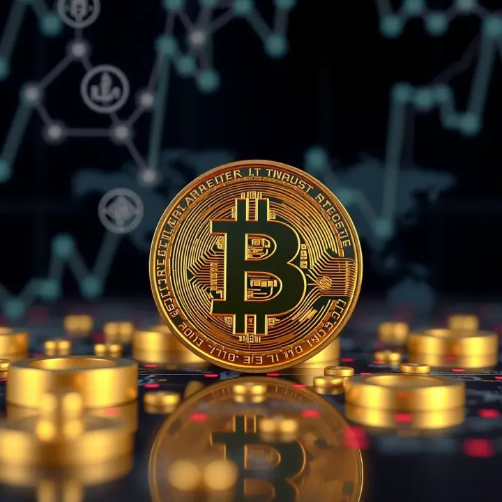 Digital representation of Bitcoin symbol with overlay of global regulatory and technological icons