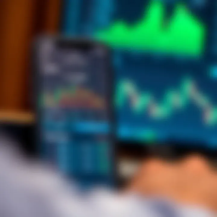 User interface of a real trading application on a smartphone displaying market charts and trading options