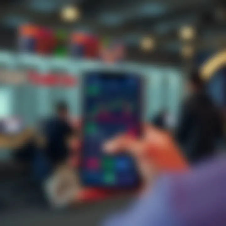 Mobile device displaying a secure trading app interface with stock charts and transaction options