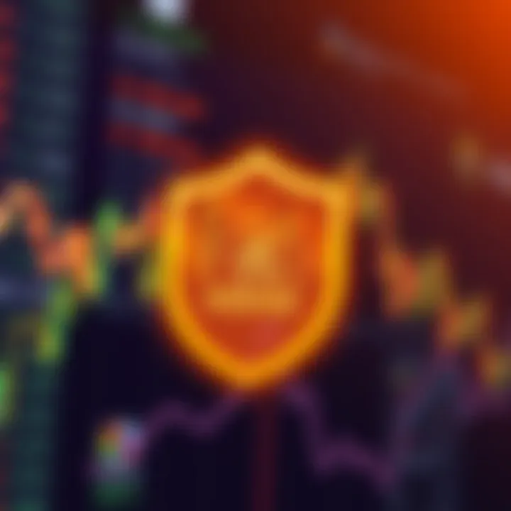 Secure shield icon overlaid on a digital background representing protection and compliance in trading applications