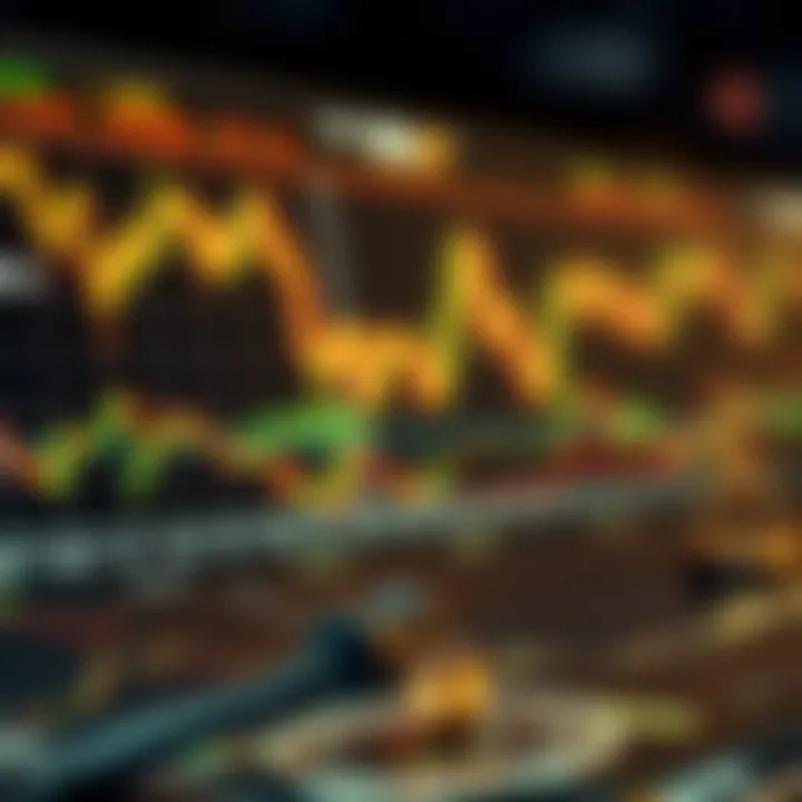 Abstract representation of regulatory and market challenges in crypto fundraising with financial charts and legal icons