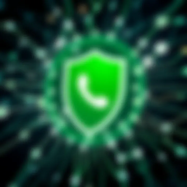 Security and Risk Considerations in Crypto WhatsApp Groups Graphic showing a secure shield symbol intertwined with cryptocurrency icons and digital network nodes