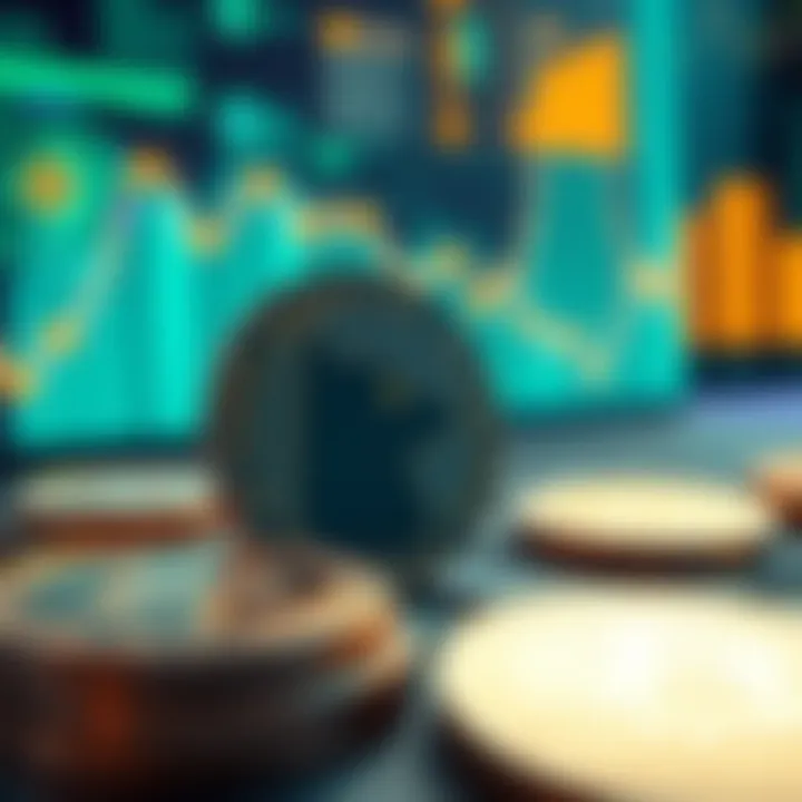 Illustration of digital coins with futuristic technology elements and regulatory icons symbolizing investment considerations