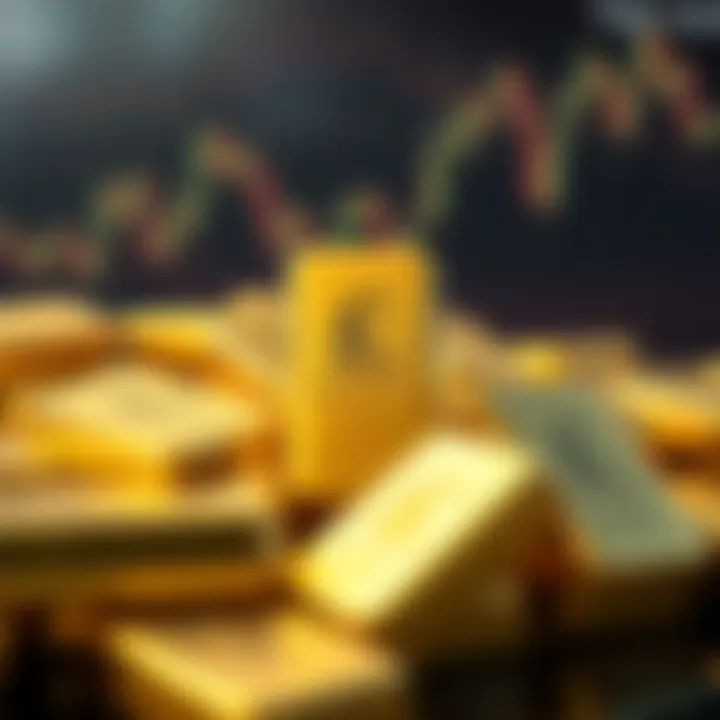 Illustration of gold bars with currency symbols representing market dynamics and currency fluctuations