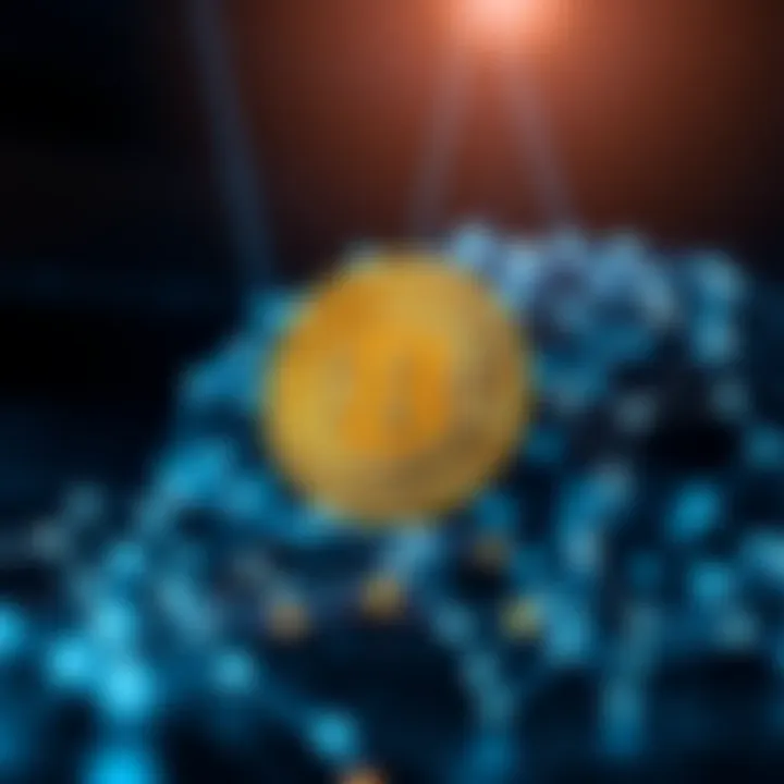 Digital representation of Bitcoin symbol integrated with artificial intelligence neural network nodes