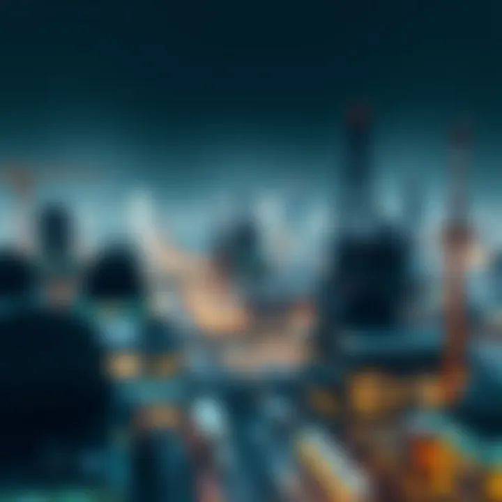 A futuristic cityscape highlighting technological innovation and industrial growth symbolizing Reliance Industries' expansion