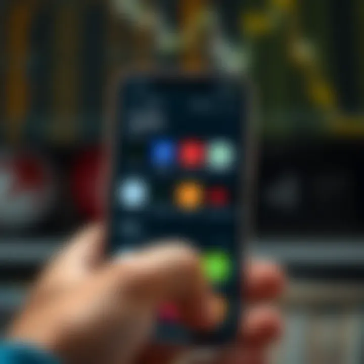 Mobile phone screen showing various trading app options available on an app store