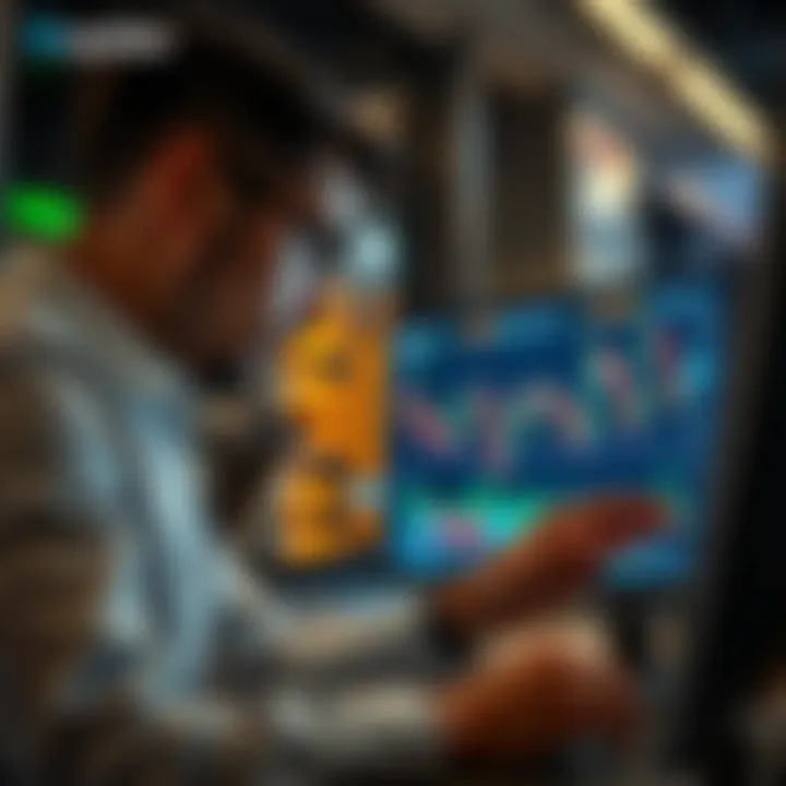 Illustration of a trader analyzing market data with focus on signal alerts and risk management