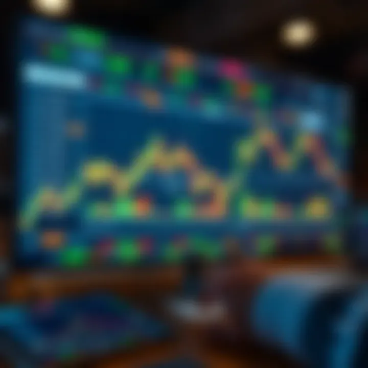 Illustration of online trading concepts with currency symbols and digital graphs