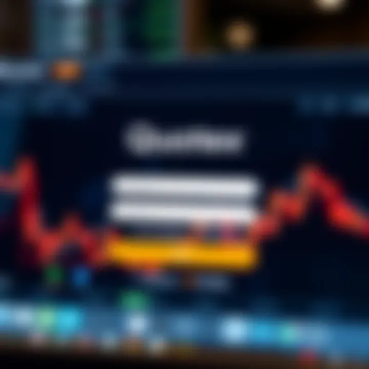 User interface displaying the login screen of the Quotex trading platform with fields for username and password