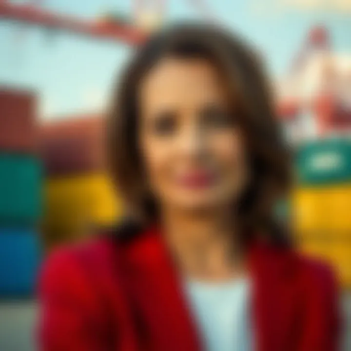 Portrait of Rafaela Aponte-Diamant with a backdrop of shipping containers and cranes