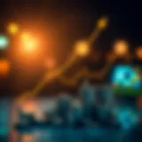 Graph showing upward trend in stock value with business icons representing various sectors