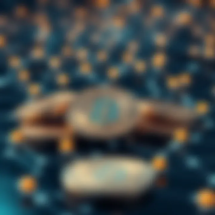 Cryptocurrency Fundraising Methods and Blockchain Integration Digital tokens representing cryptocurrency fundraising methods with blockchain network in background