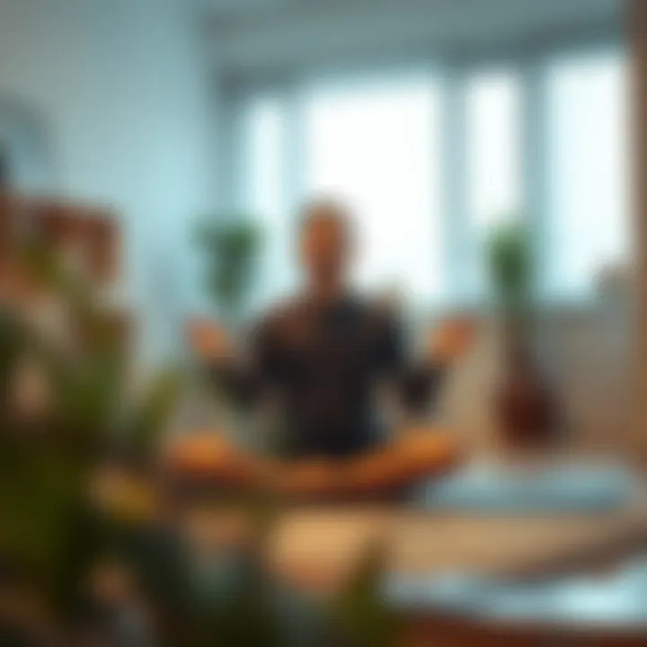Person practicing mindfulness meditation in a peaceful indoor setting to illustrate stress management techniques