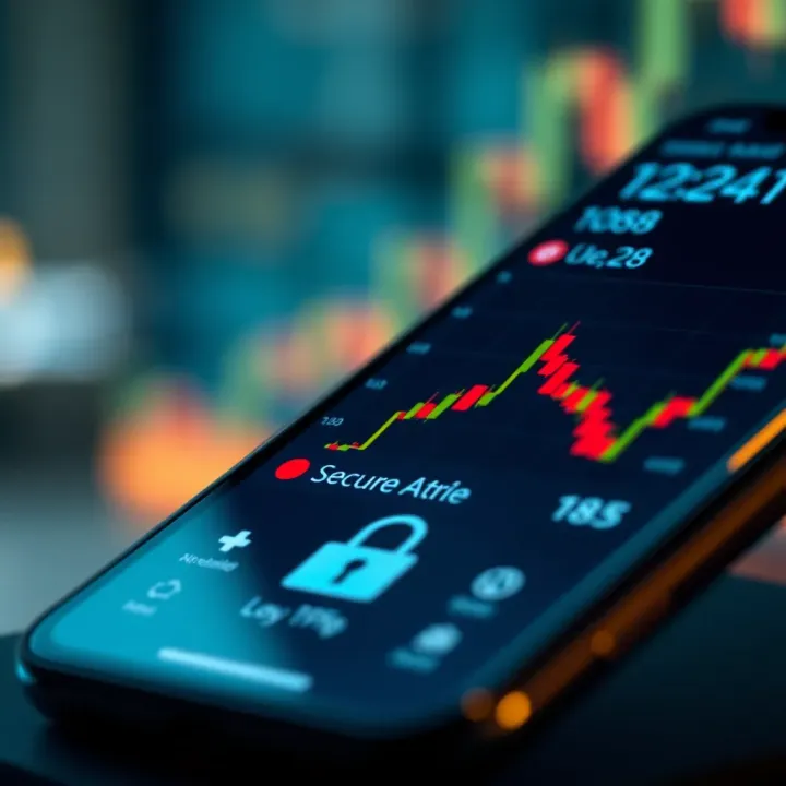Close-up of smartphone screen showing secure login interface for financial trading platform