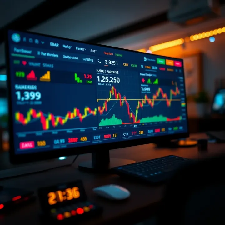 Dashboard of an online trading platform showing stock charts and market data