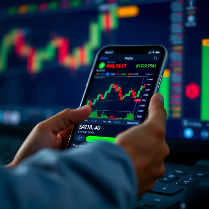 Smartphone displaying forex trading charts and currency pairs in an app interface