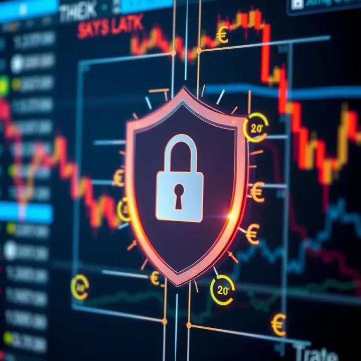 Secure digital shield symbol with currency icons representing safety in forex trading apps