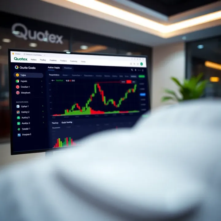 Screenshot of Quotex trading platform dashboard displaying various trading options and analytic tools
