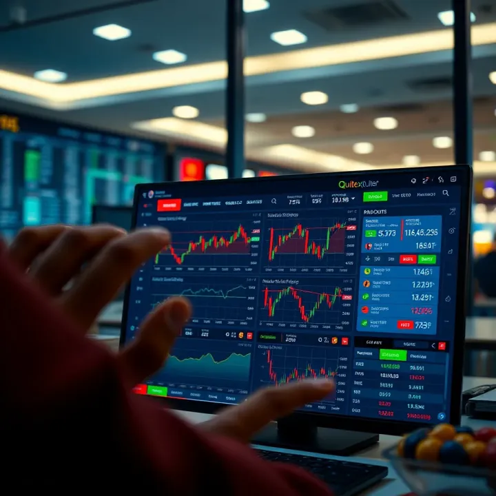 User interface of an online trading platform showing various financial charts and trading options