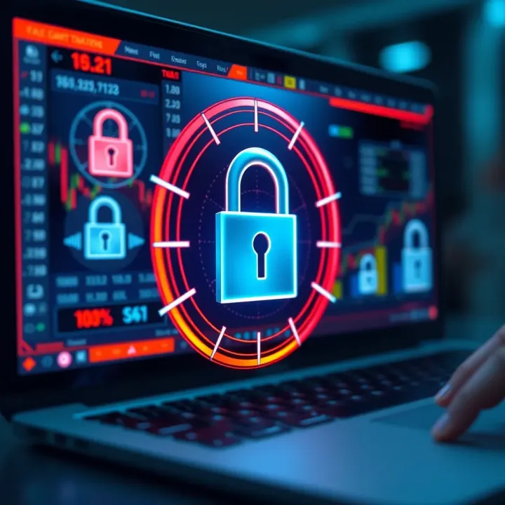 Illustration of secure online transactions with digital locks and financial icons representing safety measures