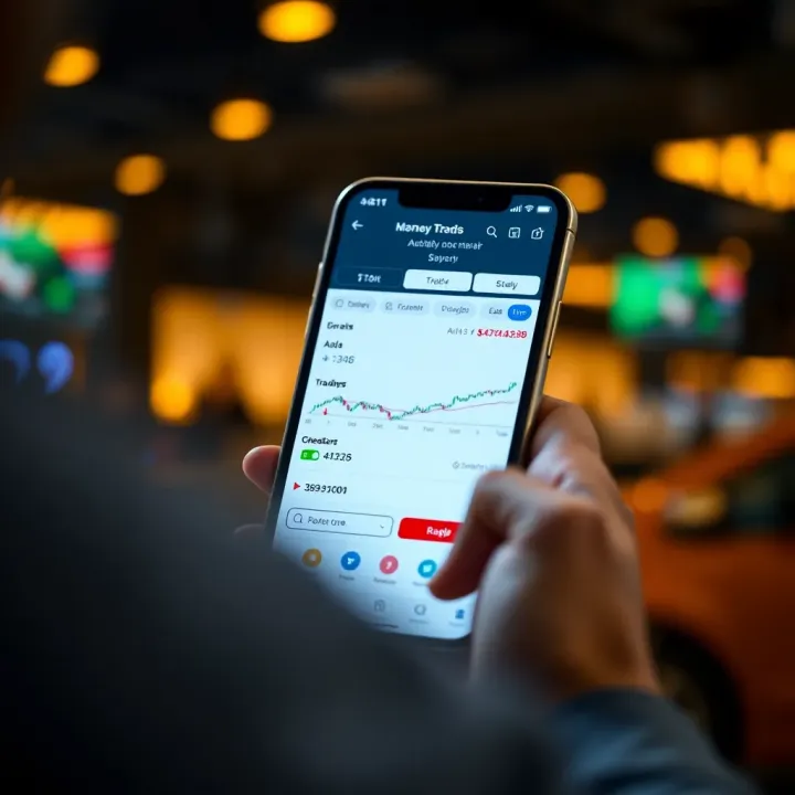 Mobile device displaying a user-friendly interface of a trading application approved by the Reserve Bank of India