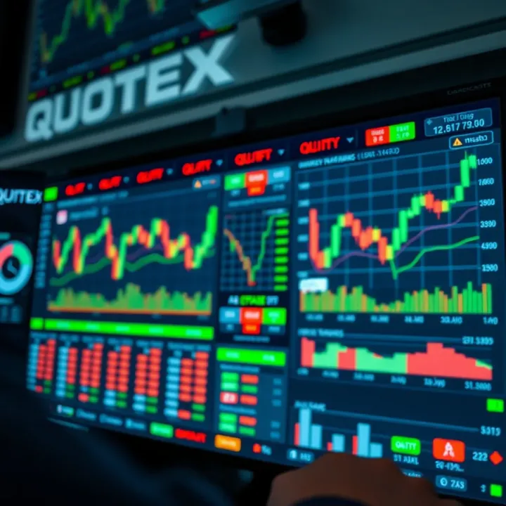 User interface displaying various trading instruments and market charts on Quotex platform