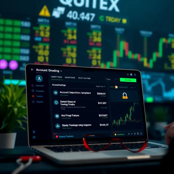 Dashboard displaying account setup options and safety features on Quotex platform