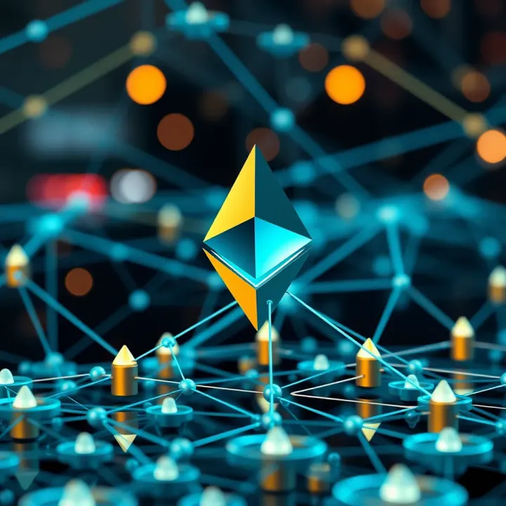 Illustration of blockchain network with nodes symbolizing Ethereum's technological infrastructure