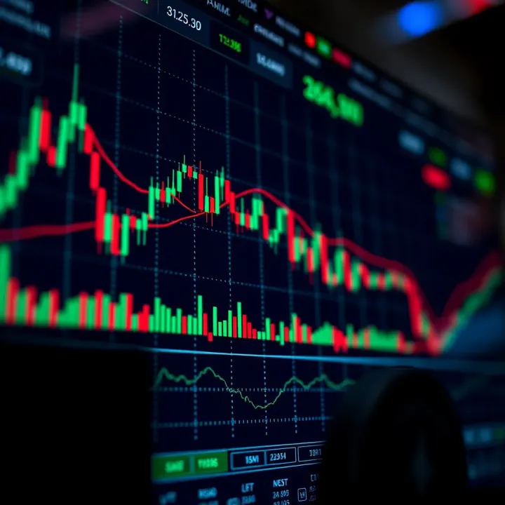 Chart showing Ethereum price fluctuations with trend lines and candlestick patterns