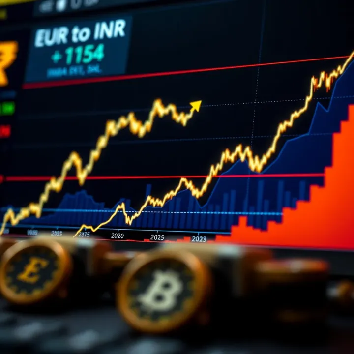 Graph showing the upward and downward movements of the Euro to Indian Rupee exchange rate over recent months