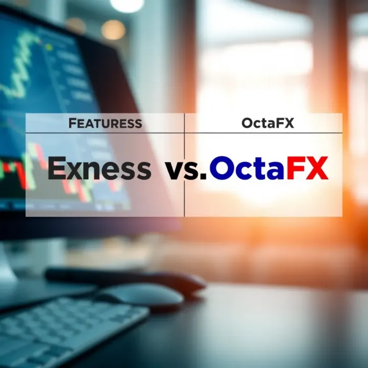 Comparison chart showing key features of Exness and OctaFX forex brokers for Indian traders