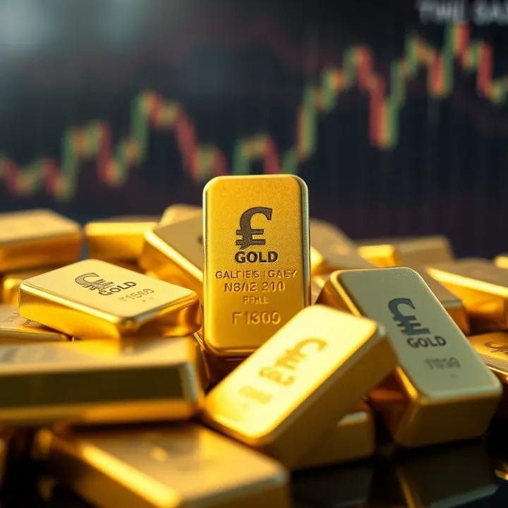 Illustration of gold bars with currency symbols representing market dynamics and currency fluctuations