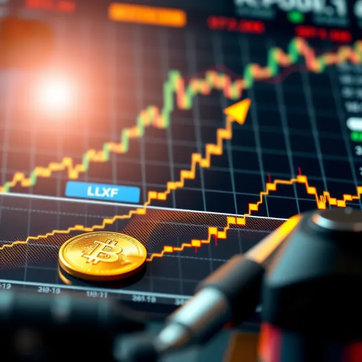 Graphical chart showing upward trends and data points symbolizing enhanced trading strategies with AI in cryptocurrency market