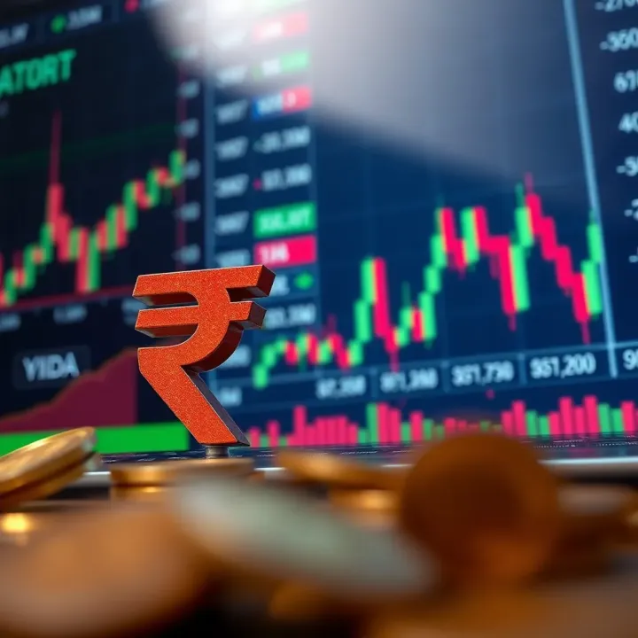Impact of Leading Forex Trader on Indian Currency Market Illustration of Indian rupee symbol alongside forex market charts and data