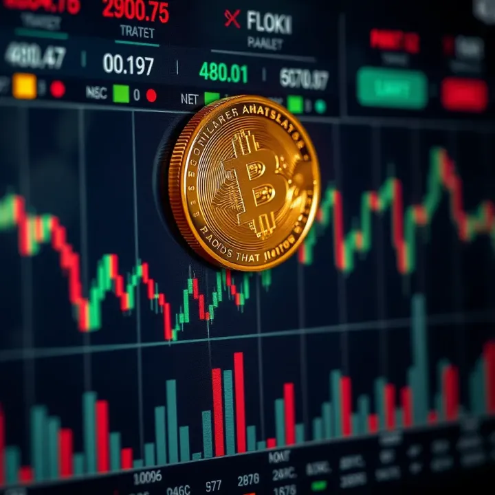 Graph showing Floki Coin's price fluctuations over time with key market indicators