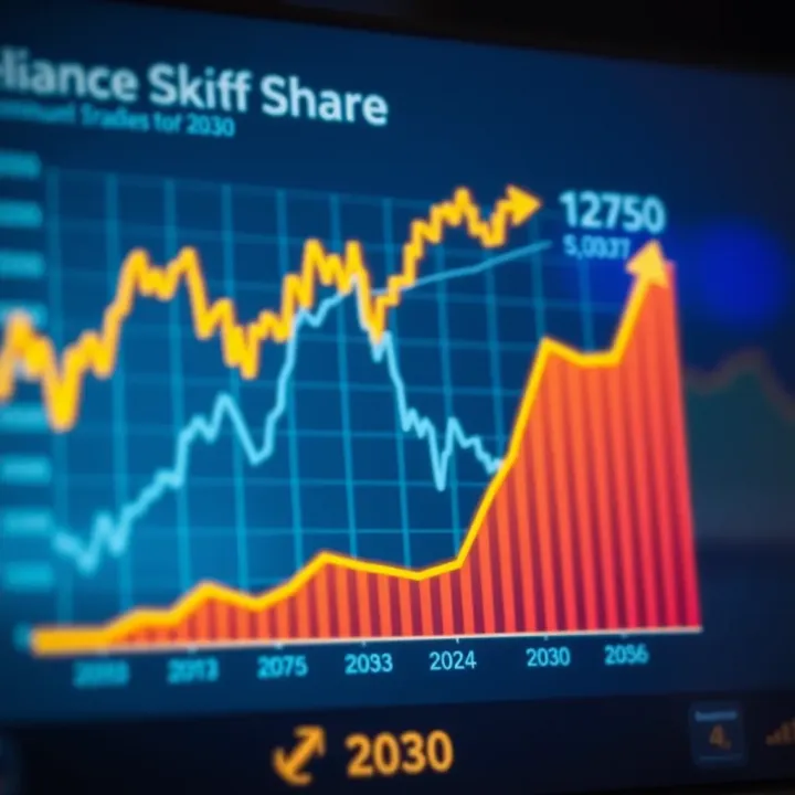 Graph displaying Reliance Industries share price trend with projected growth and key milestones