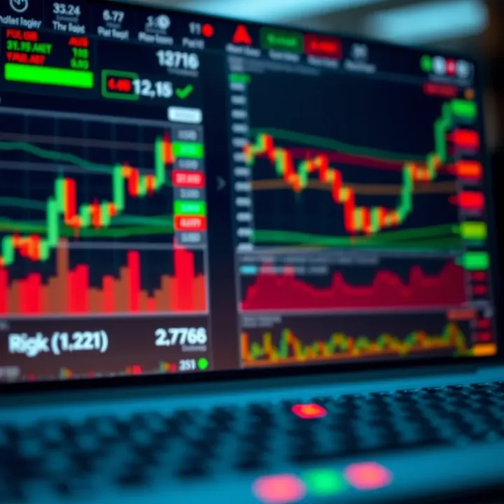 Graphical interface showing forex trading charts, indicators and risk management tools for traders