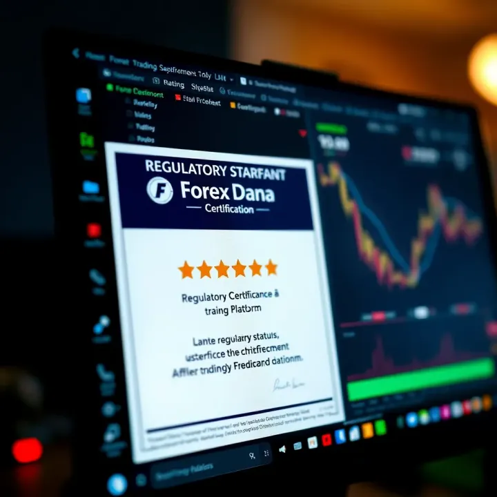 Close-up of a computer screen showing a regulatory compliance certificate and user feedback ratings