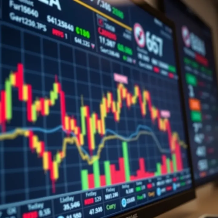 Digital chart displaying fluctuating currency exchange rates on a trading platform