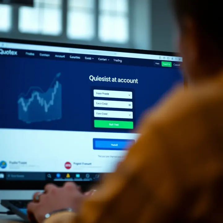 User interface displaying the Quotex account registration page with fields for entering personal details
