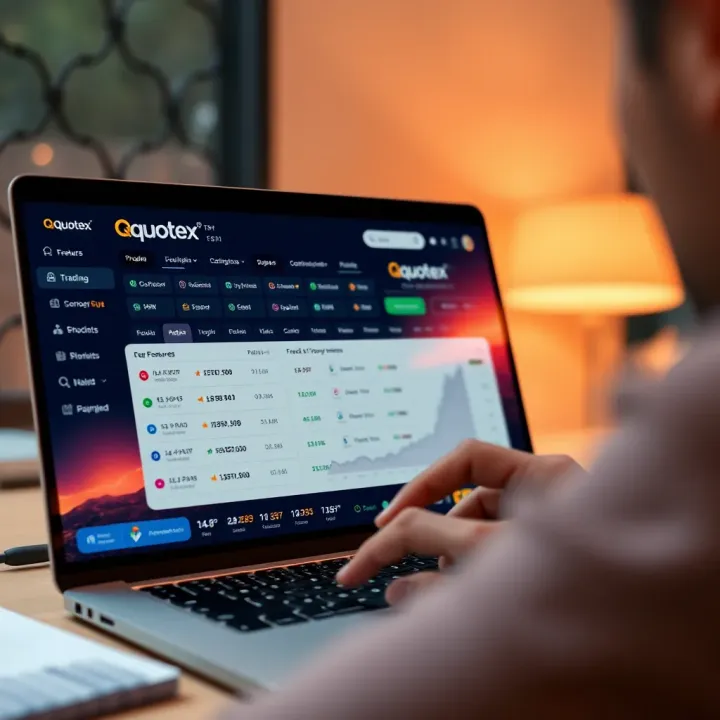 Dashboard view of the Quotex trading platform showing key features and options available after logging in