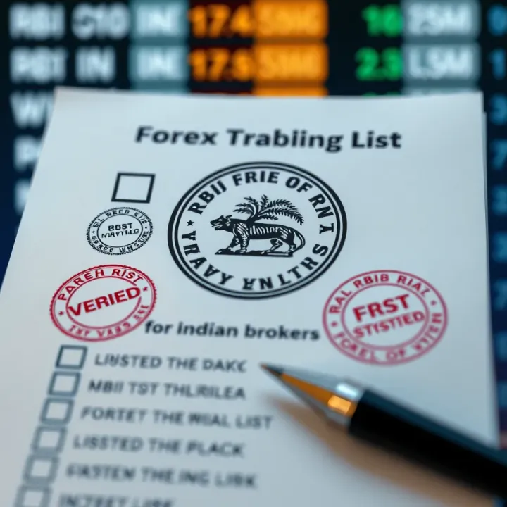 Graphic depicting a checklist with verified stamps highlighting trusted forex brokers for Indian traders