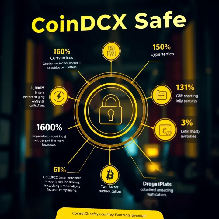 Graphical representation of CoinDCX security features including encryption and two-factor authentication