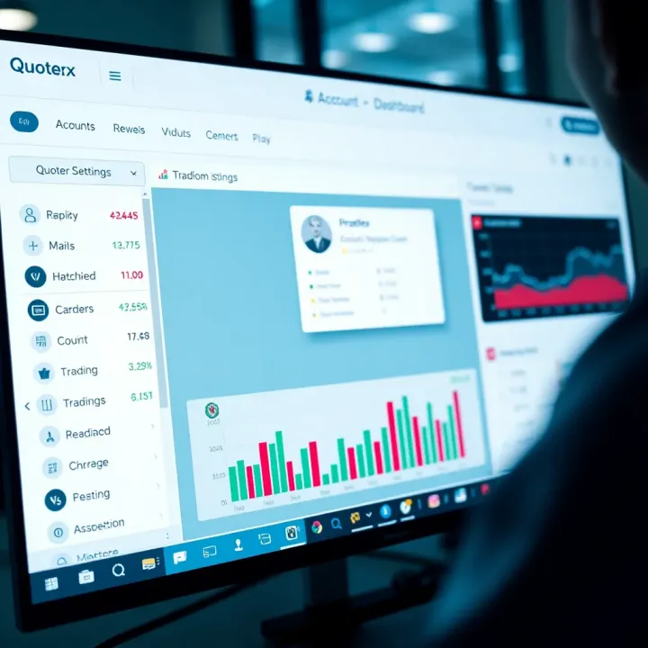 Dashboard showing account management tools and security settings on trading platform