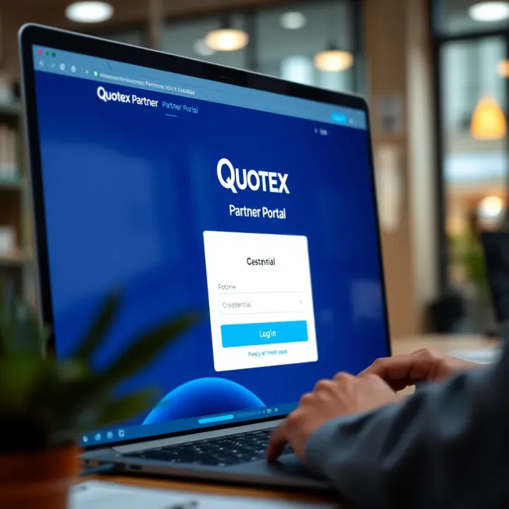 Quotex Partner Portal Login Screen Login screen displaying the Quotex partner portal with input fields for credentials